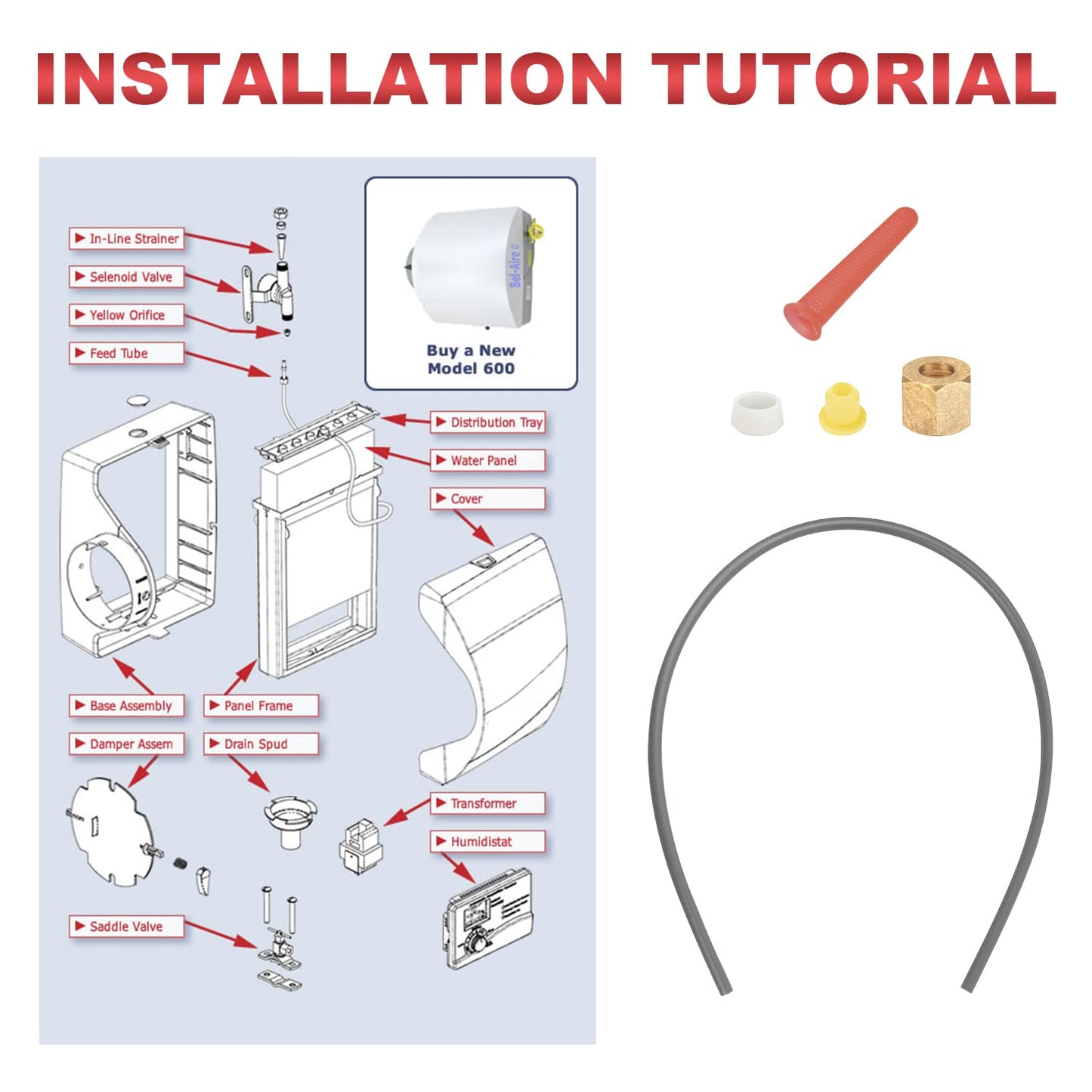TNITRIB for Aprilaire 600 Humidifier Assembly-Feed Tube with Compression Sleeve and Nut (4335)&Included in-Line Strainer (4004)、Yellow Orifice (4231)