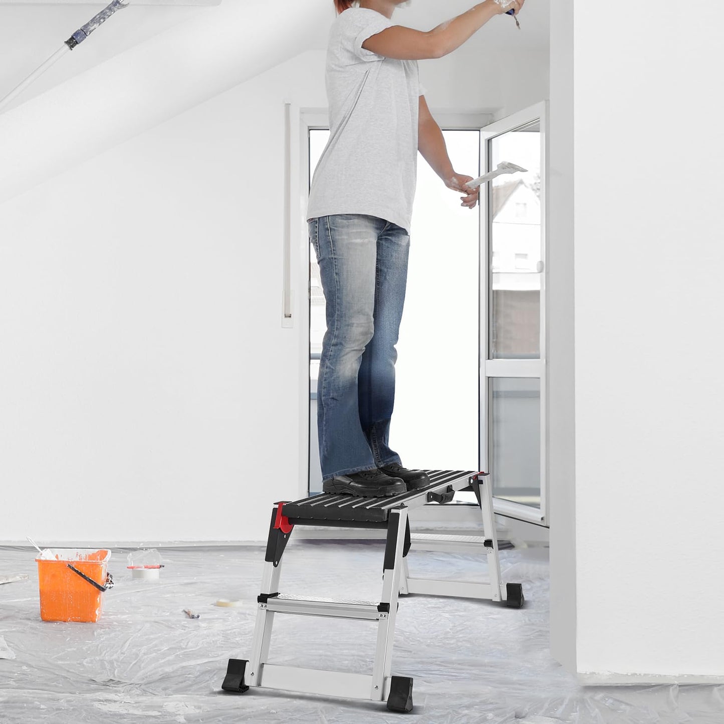 VEVOR Folding Work Platform, 40"×12"×20" Aluminum Drywall Stool Ladder, 660 lbs Load Capacity Heavy Duty Work Bench w/Non-Slip Feet, Ideal for Washing Vehicles, Cleaning, Painting, Decorating