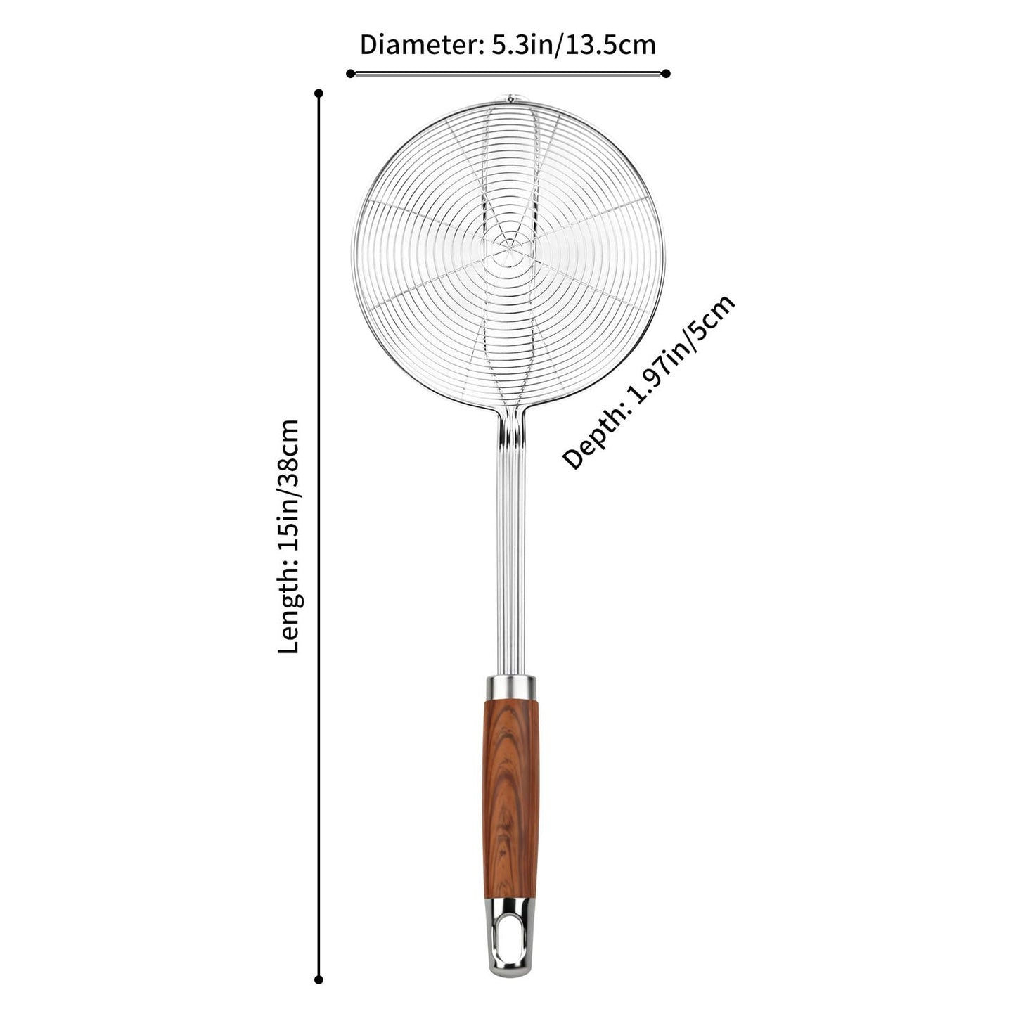 ChefBee 5.3" Spider Strainer Skimmer Spoon with Handle, Stainless Steel Wire Strainer Ladle for Cooking and Frying, Kitchen Utensils Slotted Pasta Spoon, Fryer Scoop