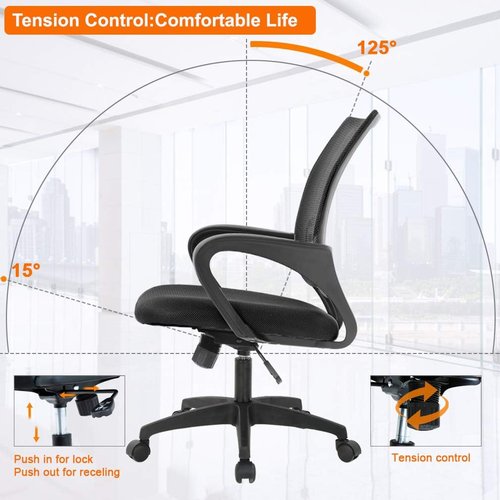 BestOffice Ergonomic Office Chair - Mid-Back Swivel Design with Breathable Backrest & Lumbar Support - Adjustable Height & Rolling Wheels - Black for Adults & Women