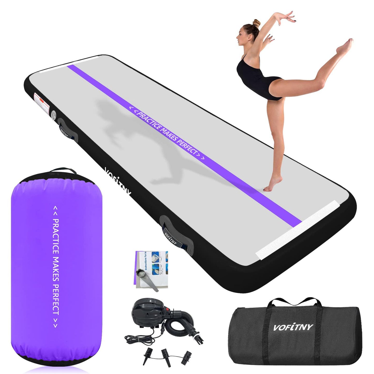 VOFiTNY All Purpose Gymnastics Mat 10ft Sturdy Inflatable Tumble Track with Air Roller for Home/Gym