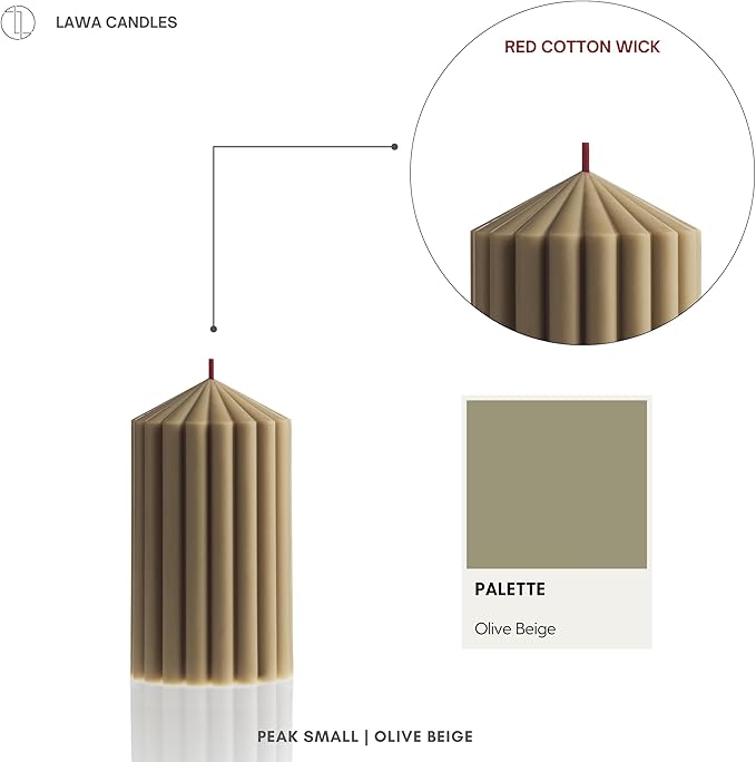 LAWA Ribbed Peak Pillar Candle - Large Beautiful Handmade Pillar Scented Soy Wax Candle Elegant Bubble Aesthetic Candle Housewarming Gift Home Room Shelf Decor Idea Olive Beige (Small)