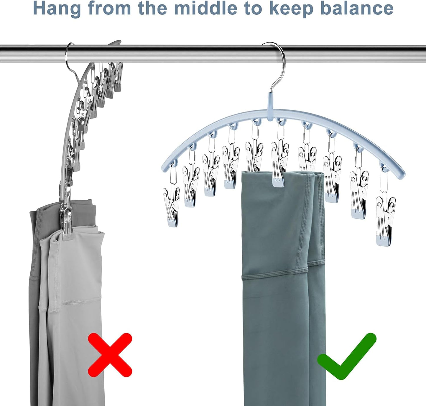 Volnamal Legging Organizer - Metal Yoga Pants Hanger with 10 Clips for Space-Saving Storage | Blue