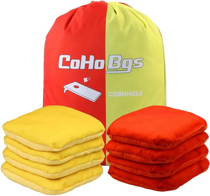 CoHoBgs Corn Hole Bags Set 8, Professional Cornhole Bags Dual-Sided Slick & Stick Resin Filled Suede and Duck Canvas Bean Bag for Cornhole Game Includes Carry Case