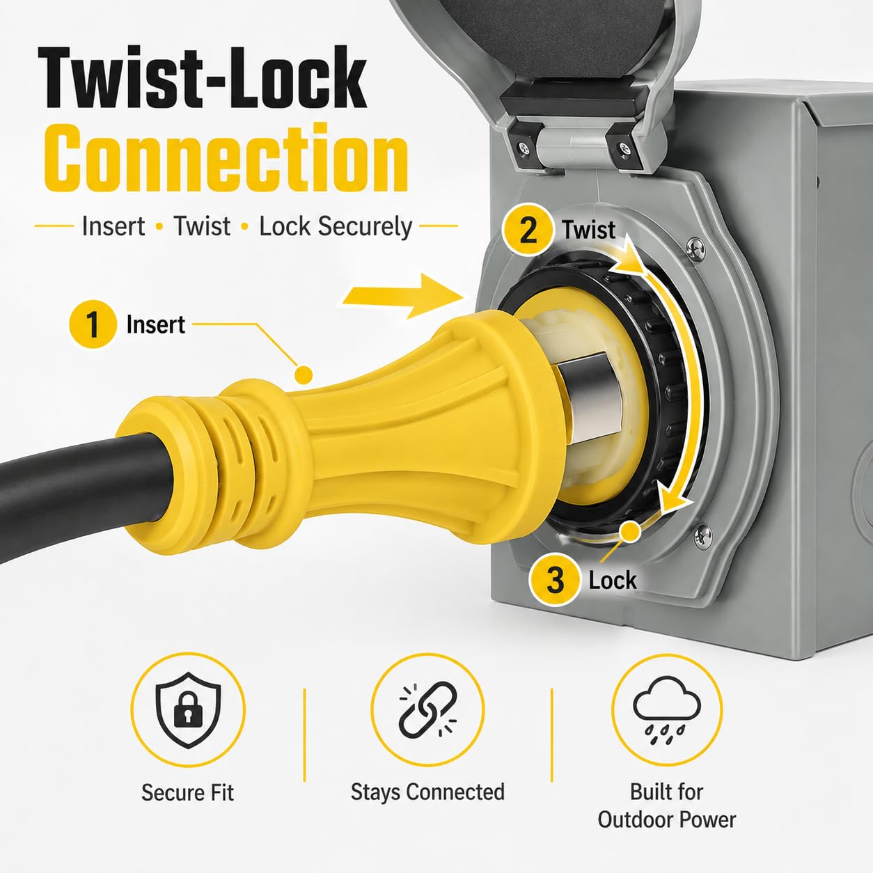 50FT 50 Amp RV Extension Cord, NEMA 14-50P to SS2-50R Twist Lock Power Cord, 6/3 + 8/1 STW Heavy Duty Outdoor Cord for RV, Trailer, Camper, Generator Connection, 125/250V