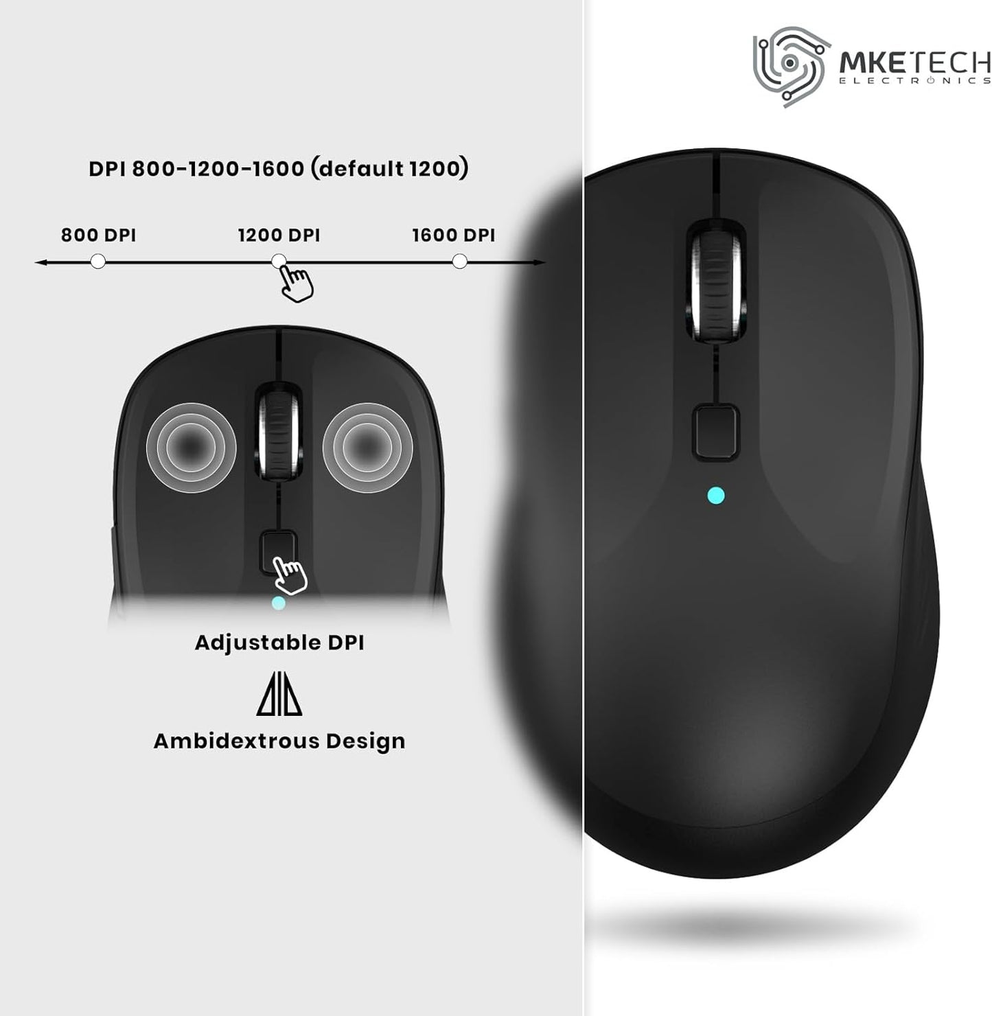 MKETech Electronics 2.4G 6 3 410) Wireless Computer Mouse - Full-Size USB Receiver Mouse, Buttons with Back/Forward