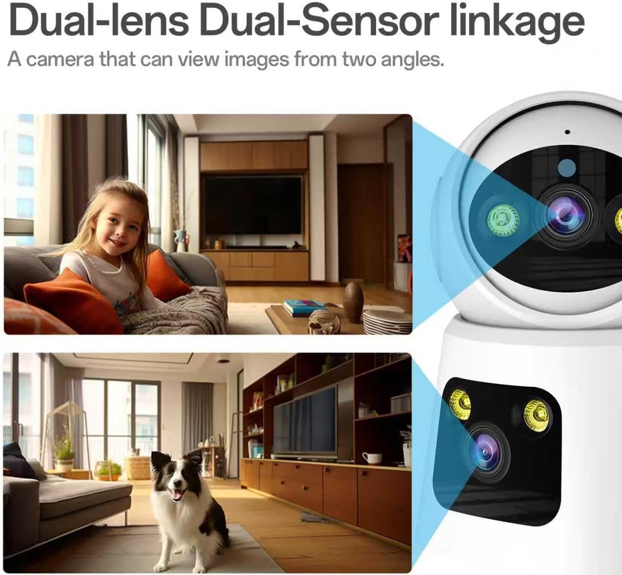Kinnkall 4MP 360 2.4G/5G 24/7 2-Way Dual Lens Indoor Security Camera, Pan/Tilt Baby & Pet Monitor, WiFi, Motion