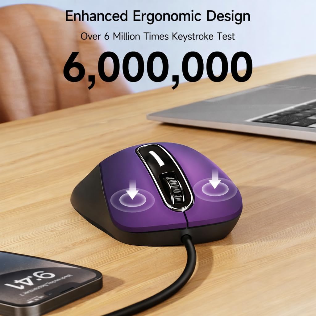 memzuoix 1400 5FT 5 Wired Mouse, USB Computer Mouse DPI Mobile Optical Mouse Ergonomic Design Computer Mice with Cord
