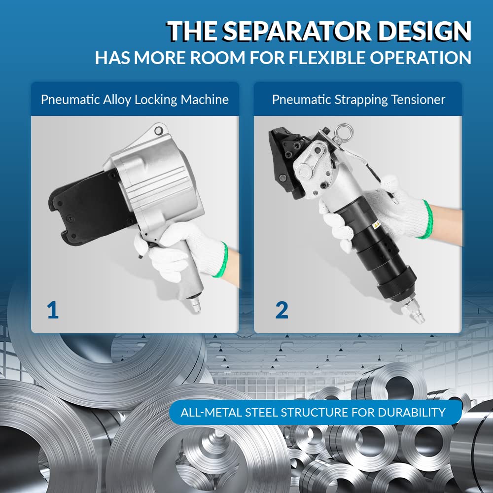 BAOSHISHAN Metal Strapping Tool Steel Strapping Tensioner and Cutter Sealer Pneumatic Heavy Duty Baler for 3/4'' Width Strapping High Tensile Portable Packaging Machine (19mm)