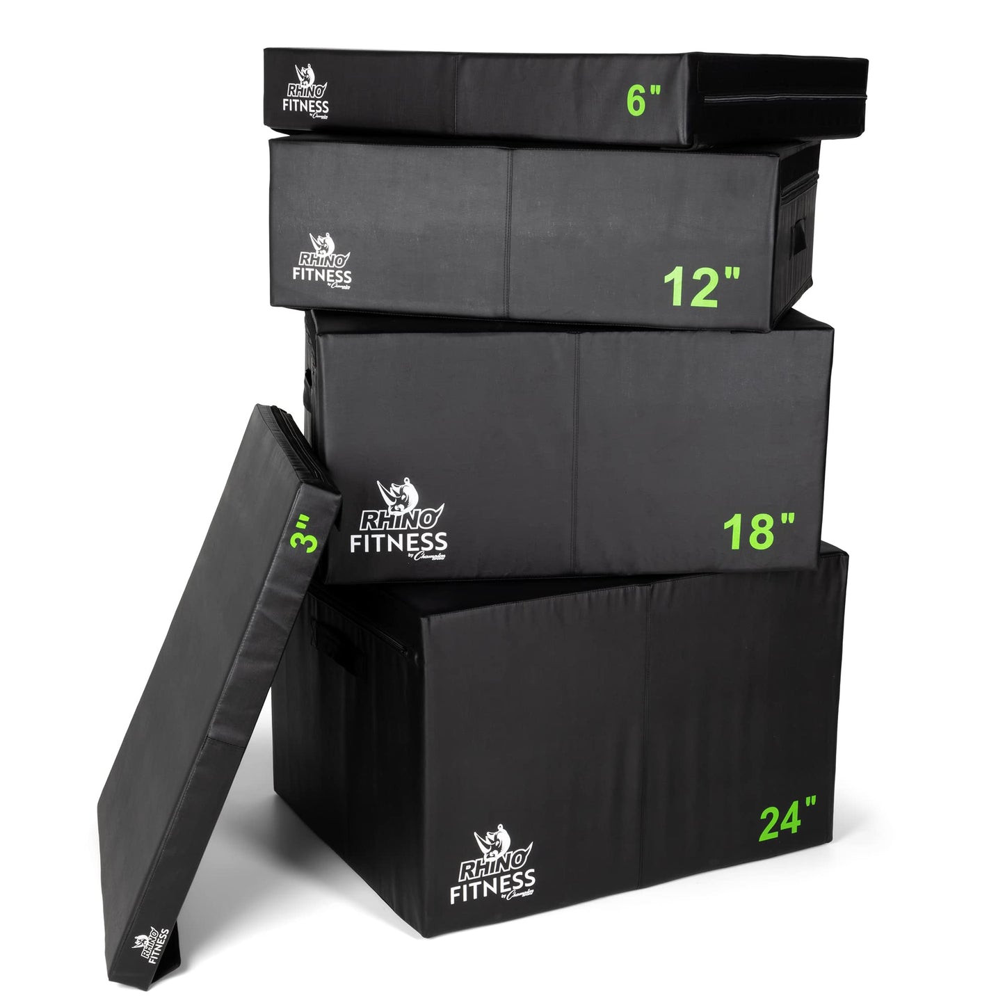 Champion Sports Foam Plyometric Box Set with 3", 6", 12", 18", and 24" Included - Durable Jump Boxes for Training with Handles, Hook and Loop Flaps - Stackable Cross Traning Plyo Box, Jumps for Gym