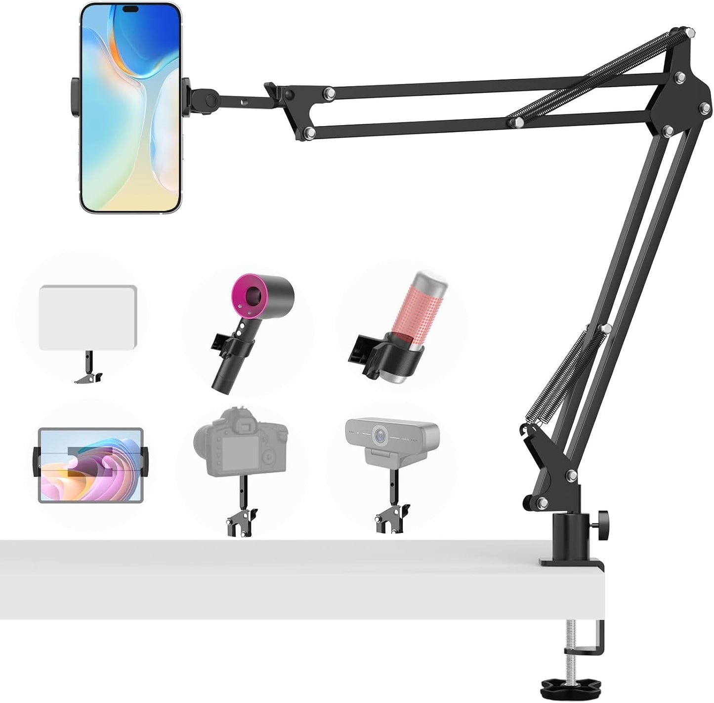 LILANZo 1/4" Overhead Camera Phone Mount, Desk Phone Stand for Recording, Phone Holder for Bed with Phone/Tablet/Mic