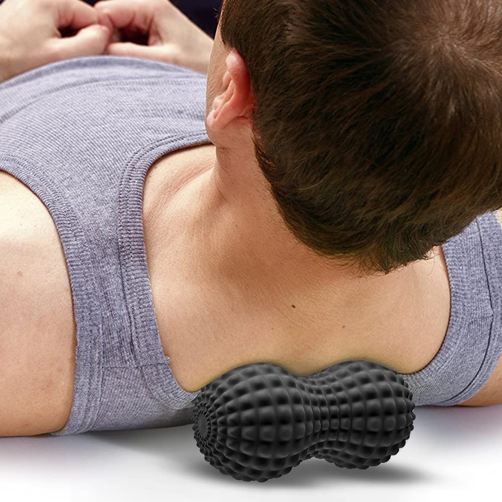 SELEWARE Peanut Massage Ball, Peanut Double Lacrosse Massage Roller Ball for Back Neck Shoulder Spine Legs Hips, Deep Tissue Peanut Roller Ball Trigger Point Muscle Massage Ball, Black