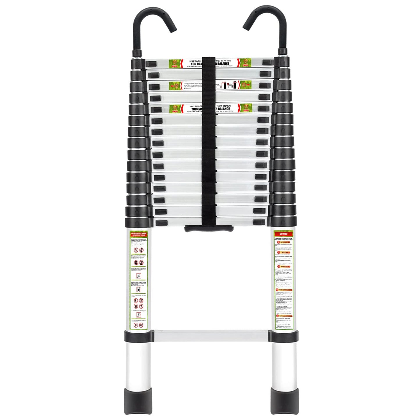 RIKADE Telescopic Ladder, 20.3 ft Aluminum Telescoping Ladder with Stable Hook and Non-Slip Feet, Portable Extension Ladder for Household and Outdoor Working, Max Load 330 lb, Aluminum