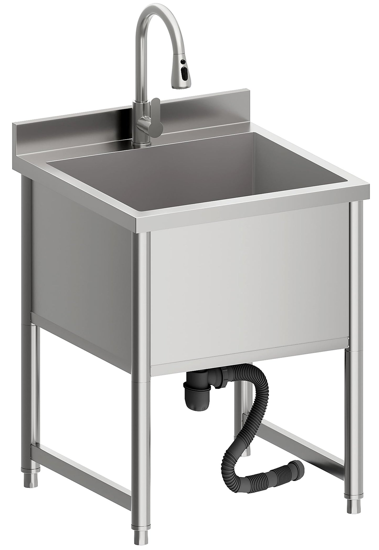 Stainless Steel Commercial Restaurant Sink, Freestanding Large Commercial Sink with Pull-out Faucet for Kitchen Dishwashing, Thawing, Pet Cleaning, Laundry Room, 23.6"D x 21.6"W x 36.8"H
