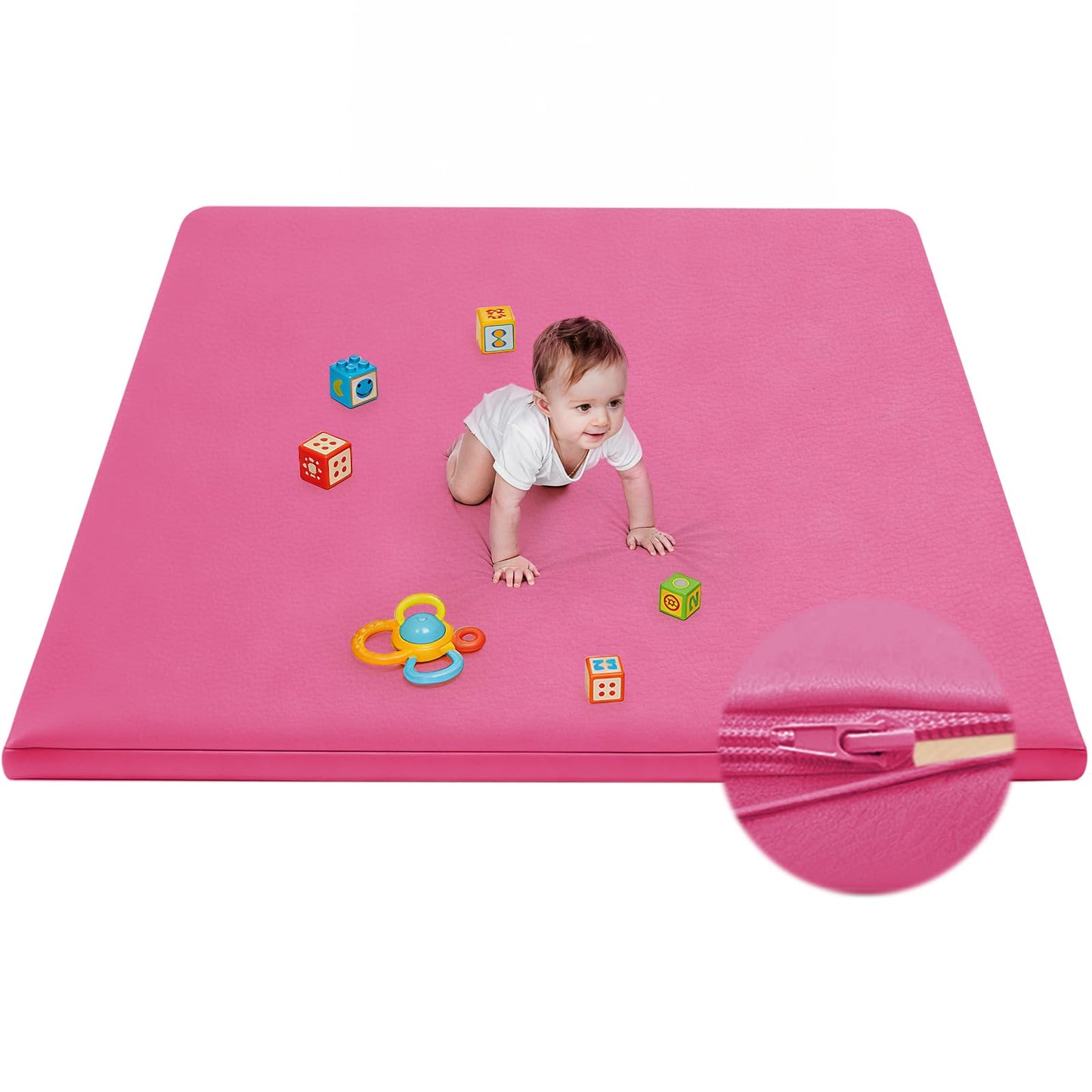 ILPEOD Waterproof Baby Play Mat for Floor Memory Foam 50 * 50 Cushion Playpen Playmat Tummy Time Crawling Mat Nursery Rug Thick Pad Create Soft & Safe Area for Infants,Toddler,Kids,Hot Pink