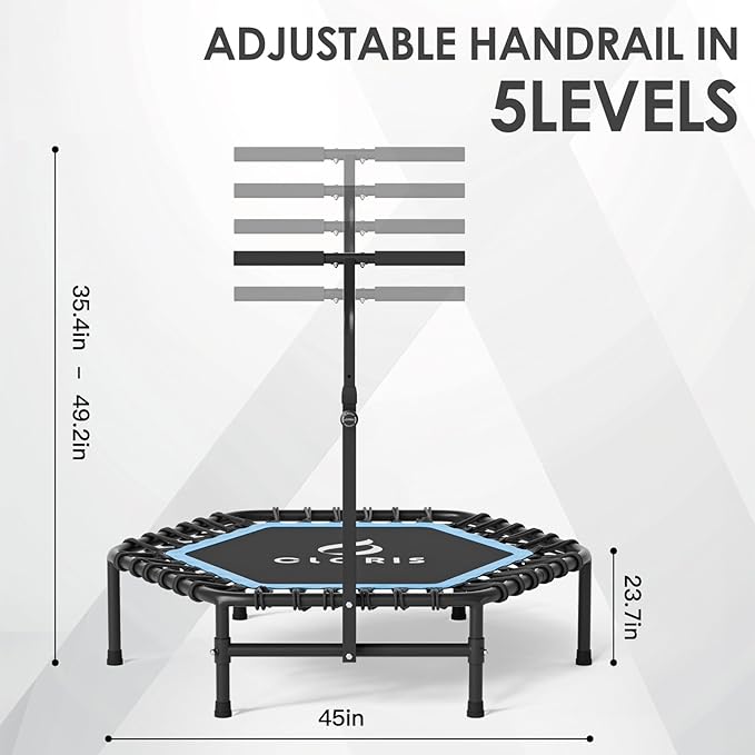 CLORIS 45'' Rebounder Trampoline for Adults - Max Load 450lbs, Mini Trampoline with Adjustable Foam Handle Indoor/Outdoor Fitness Body Exercise