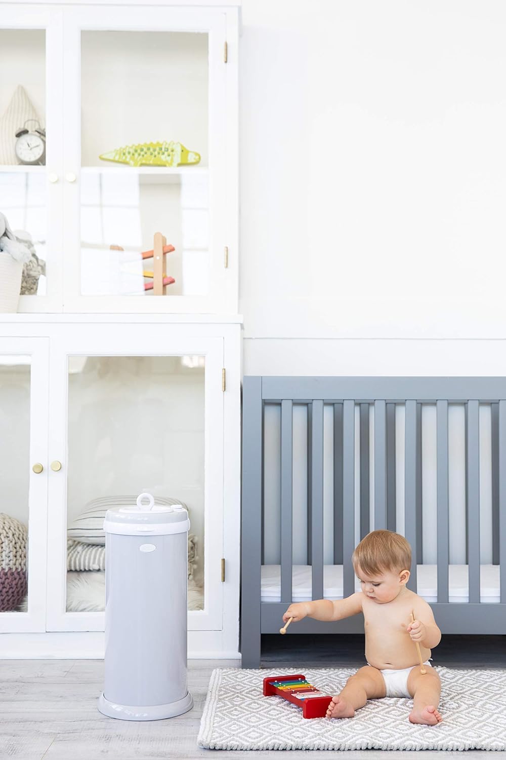 Ubbi Stainless Steel Diaper Pail - Odor Locking Design, No Special Bags Needed | Award-Winning Gray