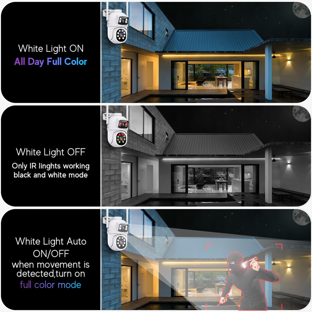 MOVOLS Wireless Security Camera System 5G/2.4G WiFi 4pcs 4MP+4MP Dual Lens Camera with 10" LCD Monitor Screen NVR System,2K HD PTZ Cameras with Color Night Version, Motion Detection,500GB HDD,10CH