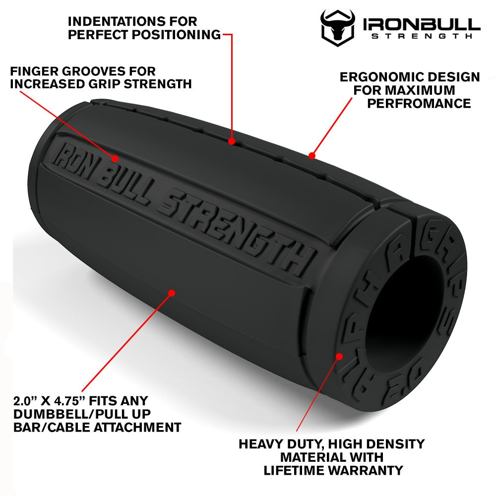 Iron Bull Strength Alpha Grips 2.0 - Extreme Arm Blaster - Best Dumbbell and Barbell Thick Bar Adapter (Charcoal)