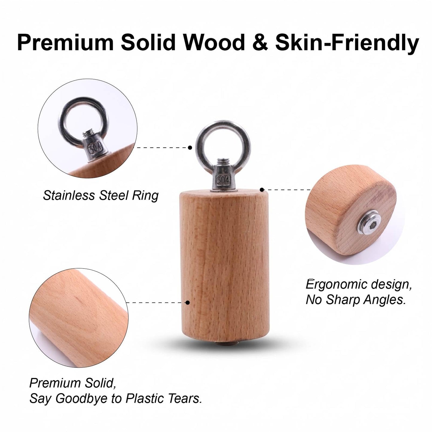Lights Mountain Wooden Grip Handle for Forearm & Climbing Training, Compact Cylindrical Open-Hand Grip with Stainless Steel Ring, Beech Wood Endurance Grip for Cable Machine & Pull Training