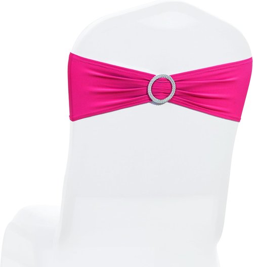 MDS Spandex Chair Sashes - Pack of 150 Elastic Stretch Bows with Buckle Slider for Wedding Decor | Magenta