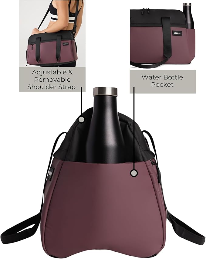 Vooray 25L Trainer Duffel Bag Rose ??Lightweight Travel Duffel for Women and Men with Shoe Pocket, Workout Bag, Weekender for Overnight, Football, Traveling, or Hospital Use