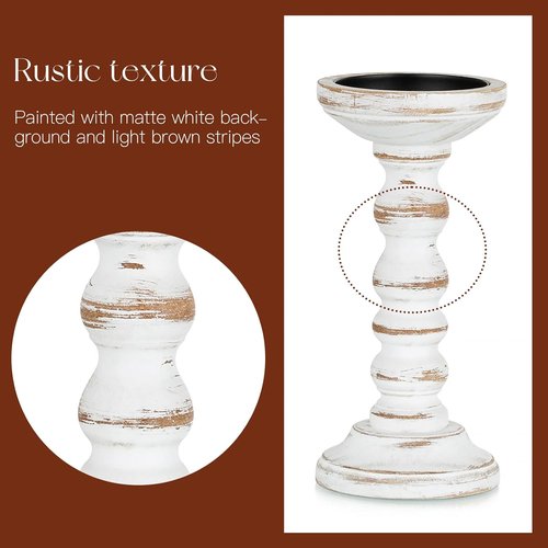 Candeldo Wood Candle Holders - Rustic Pillar Holder Set of 3 | Tall White Farmhouse Decor for Centerpieces