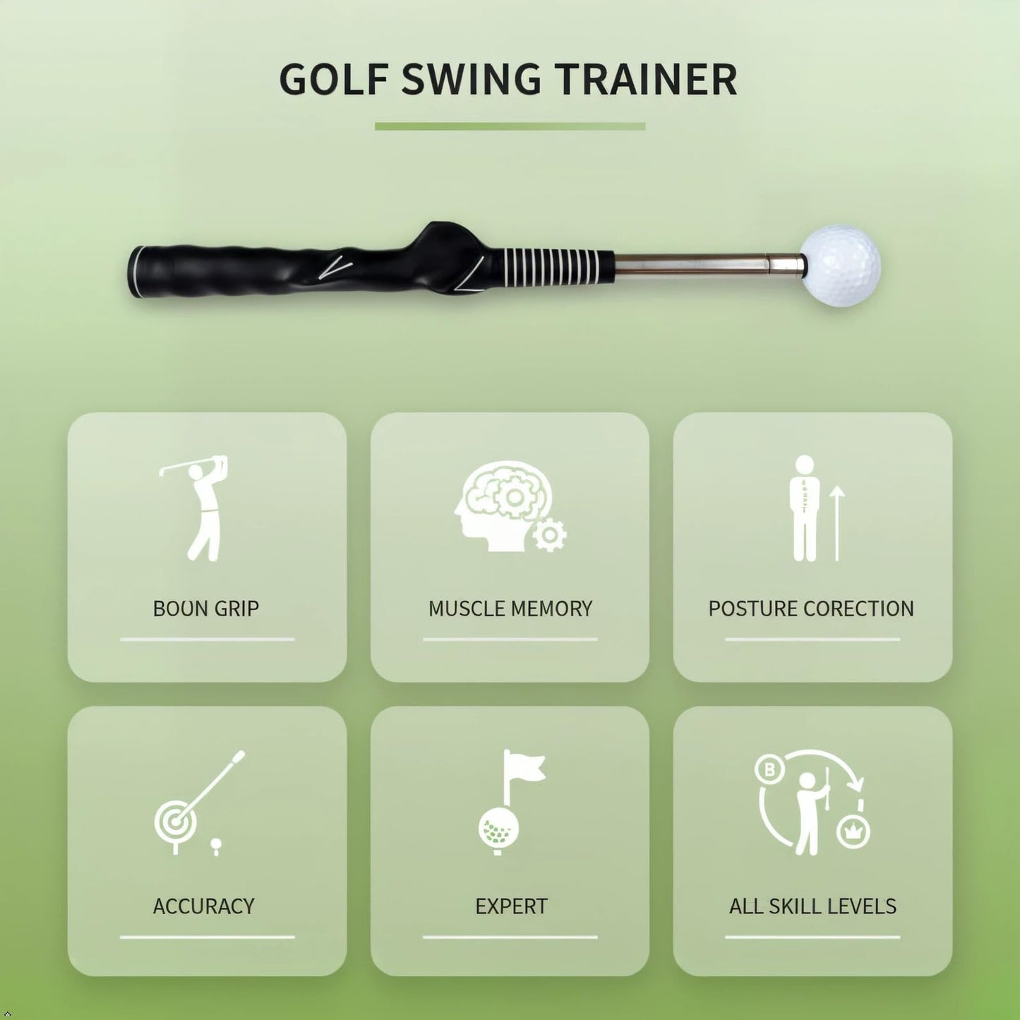 Vmeoap Retractable Golf Swing Trainer with Click Sound, Posture Correction Arm Band & Grip Trainer for Right-Handed, Portable Indoor Outdoor Golf Training Aid for Swing Tempo, Speed & Mechanics