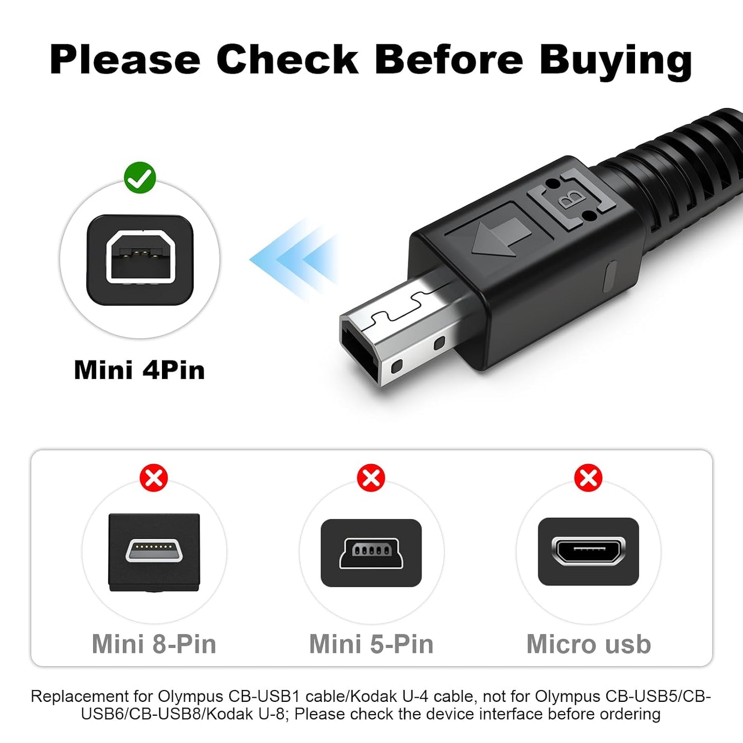 CB-USB1 C-1 C-2, C-200, C-2040 D-100, D-150, E-10, E-100 C300, CX7300, CX7310, CX7330, CX7430 Replacement USB Cable