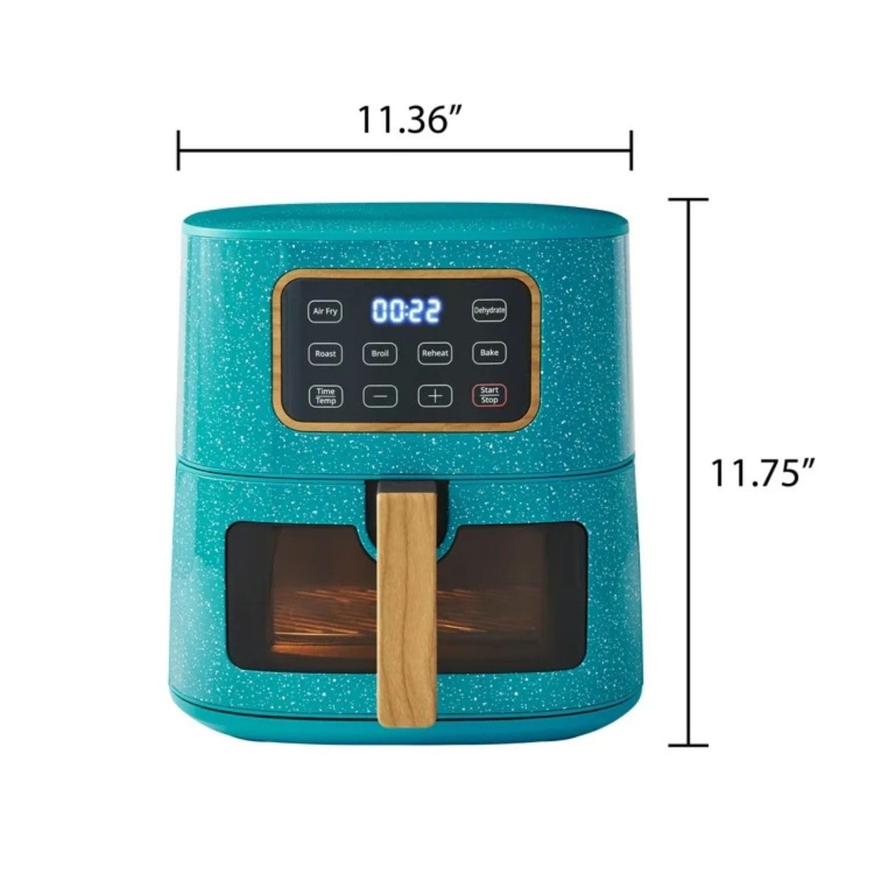 P. W. 5.8 Qt Digital Air Fryer, Touchscreen with Window, Nonstick Basket, 1500W, 6 Smart Cooking Functions, Energy Efficient (Teal)