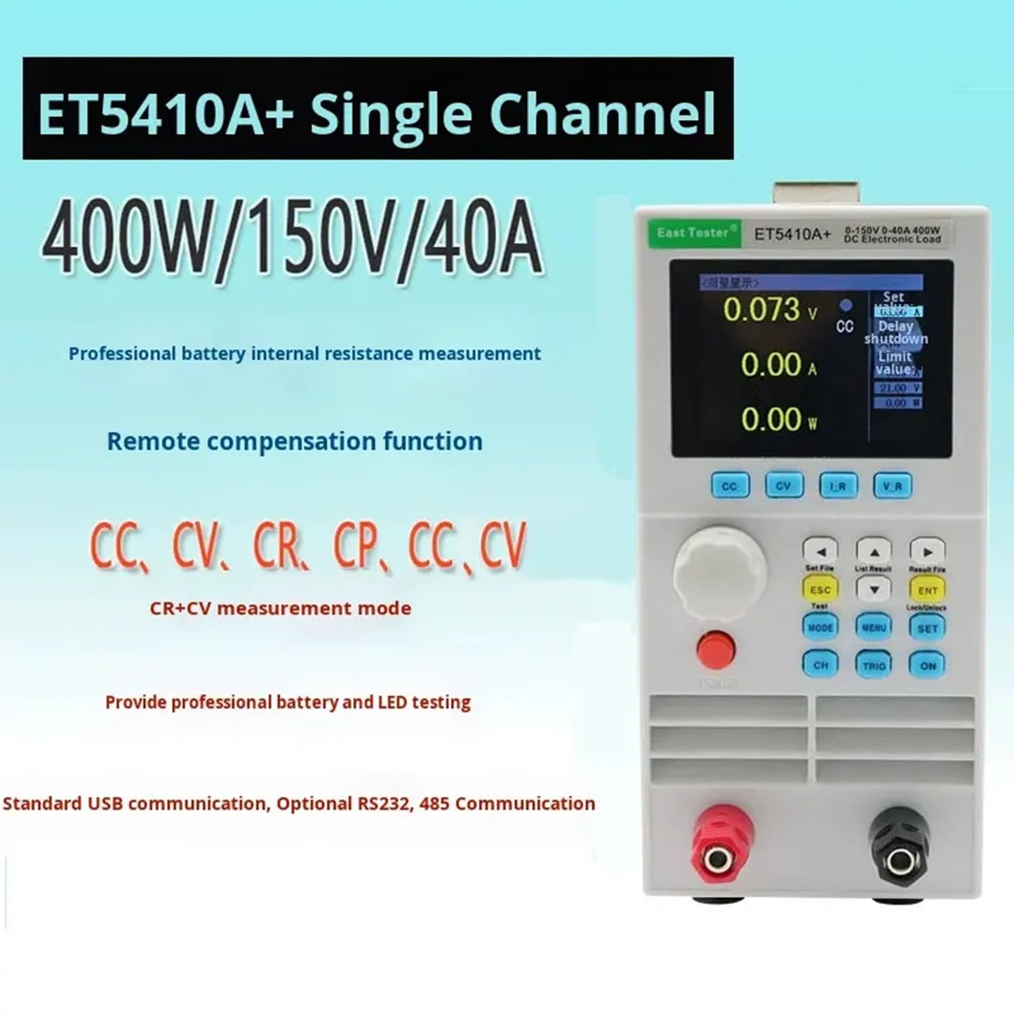 Programmable DC Electronic Load Tester Battery Capacity Tester ET5410A+ 400W Electronic Load 150V 40A Voltage Tester USB Tester