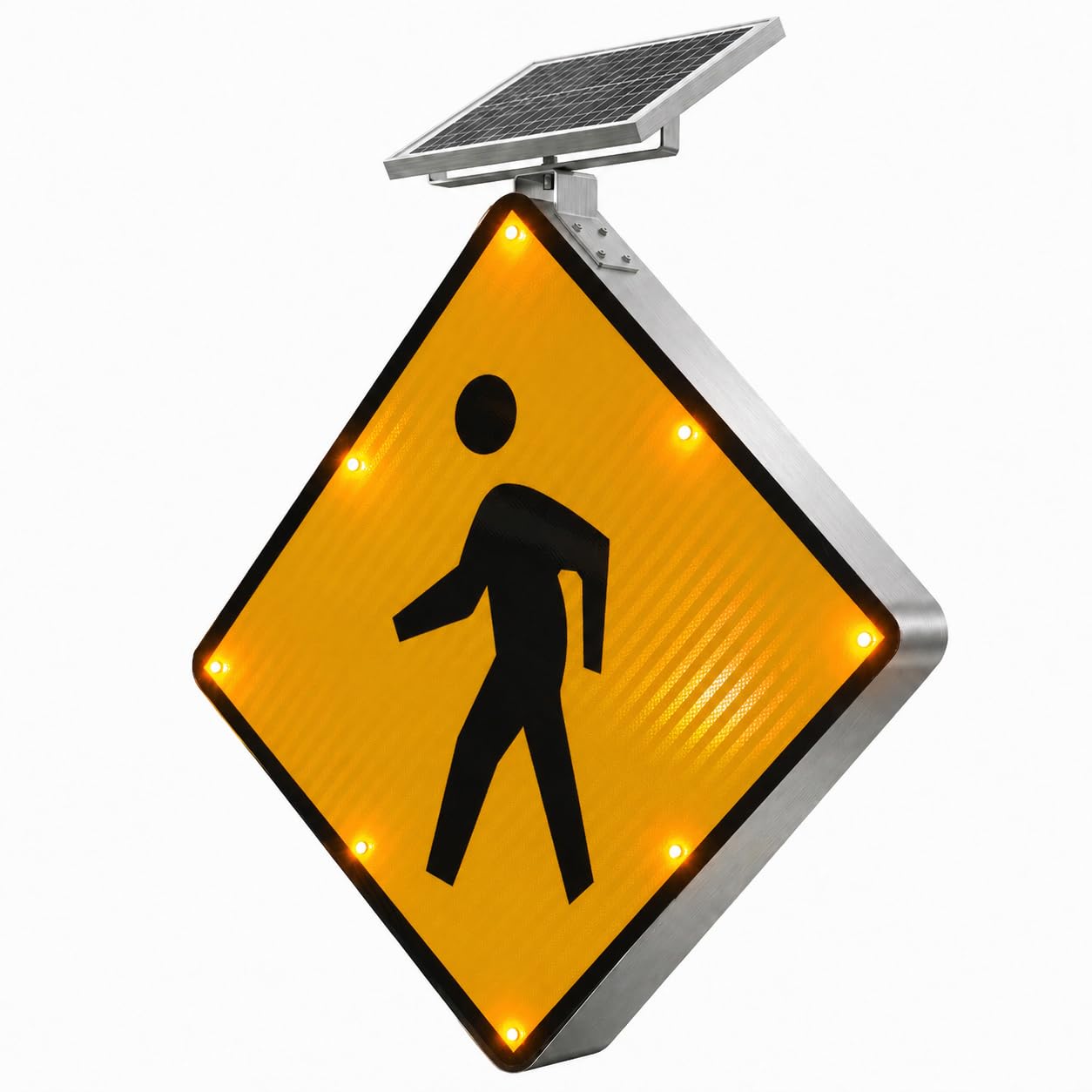 GAJTTR 24" Solar Powered LED Pedestrian Crossing Sign, High Visibility Flashing Crosswalk Sign with 8 Blinking LEDs, Engineer Grade Reflective Film, Heavy Duty Aluminum Metal Frame for Schools, Driveways & Communities (Yellow)