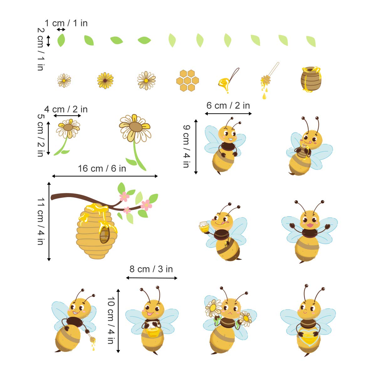 ufengke Yellow Bee Wall Stickers Flower Beehive Branch Wall Decals Art Decor for Kids Bedroom Nursery Playroom