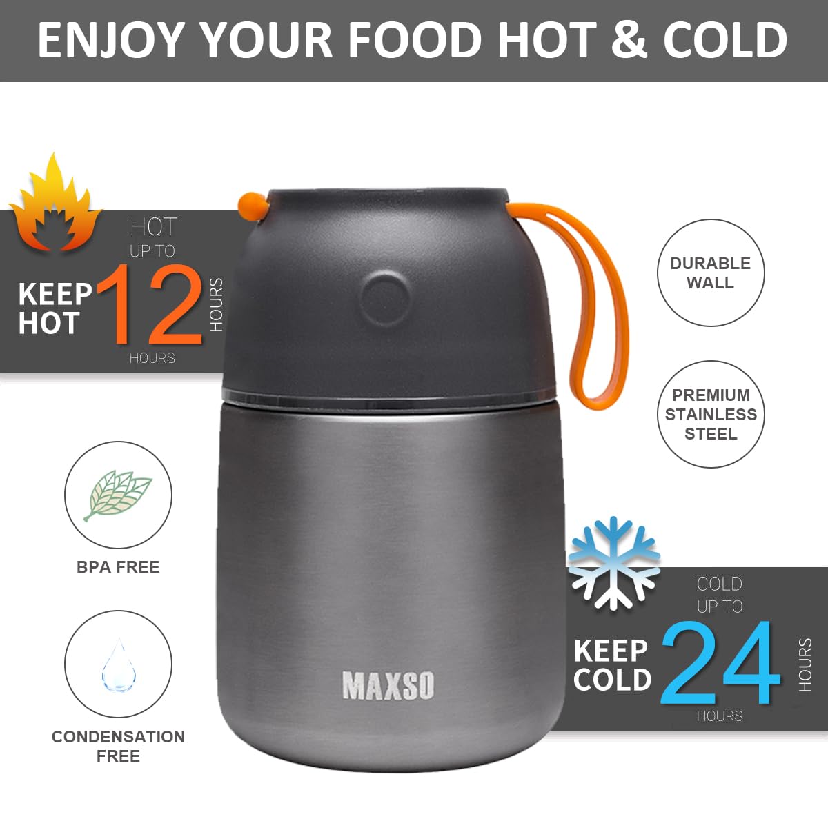 Insulated Thermo Food Jar for Hot & Cold Food for Kids Adult, 17&24 oz Soup Thermal Hot Food Containers for Lunch, Triple Layer Insulation Stainless Steel Food Jar with Spoon (2 Pack Grey)