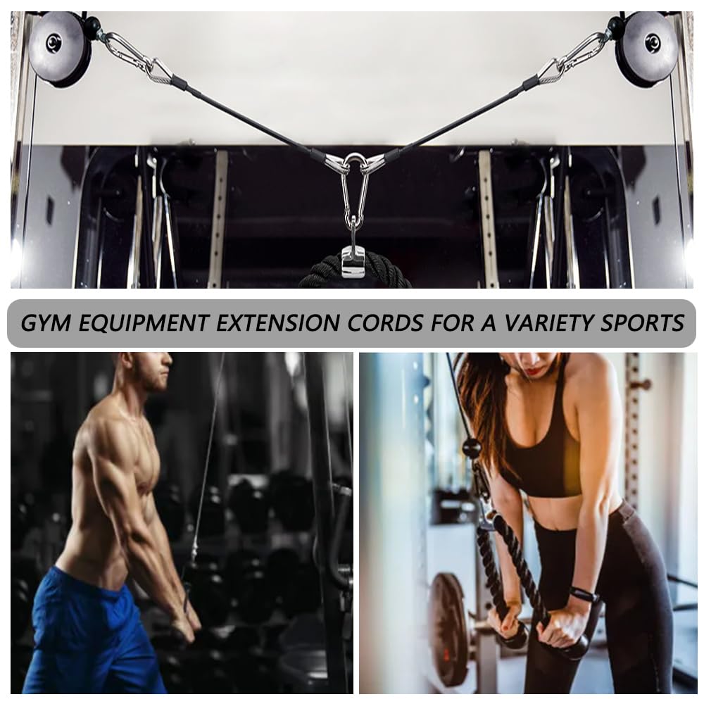 LOOEEL 3PCS Gym Cable Extension,Gym Extension Cable-Thick 0.2",Fitness Extension Rope Attachments Compatible Replacement Gym Cables Machine Extension for Tricep Pull Down,Leg Extensions Machine