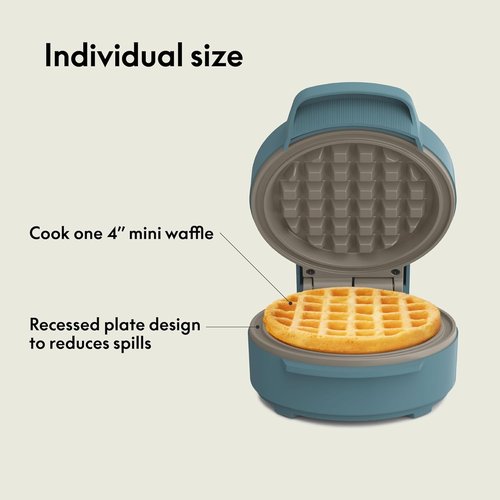 Bella Snack-N-Store Mini Waffle Maker - EverGood™ Ceramic Nonstick, Cool Touch Handles, 350 Watt, Surf Color