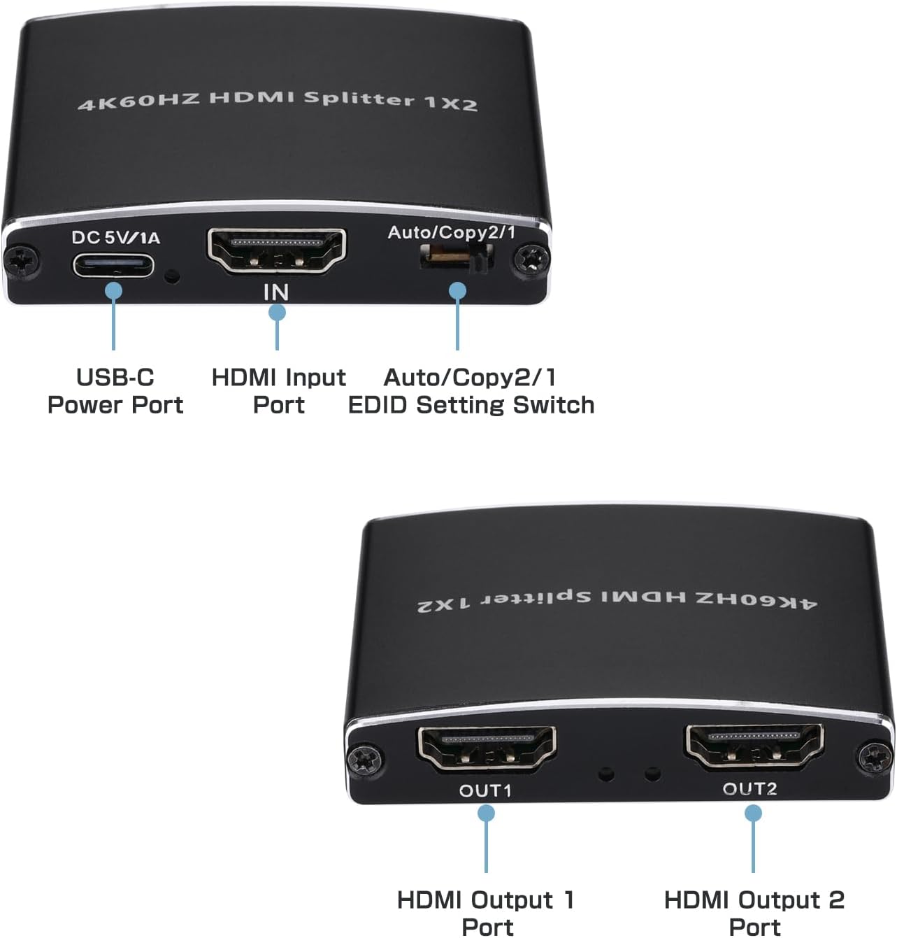Wonlyus 2026 4K@60Hz 2.0b 1 2 4K 18Gbps HDCP2.2 3D Dolby PS5, Upgraded HDMI Splitter in Out, HDMI Splitter Duplicate