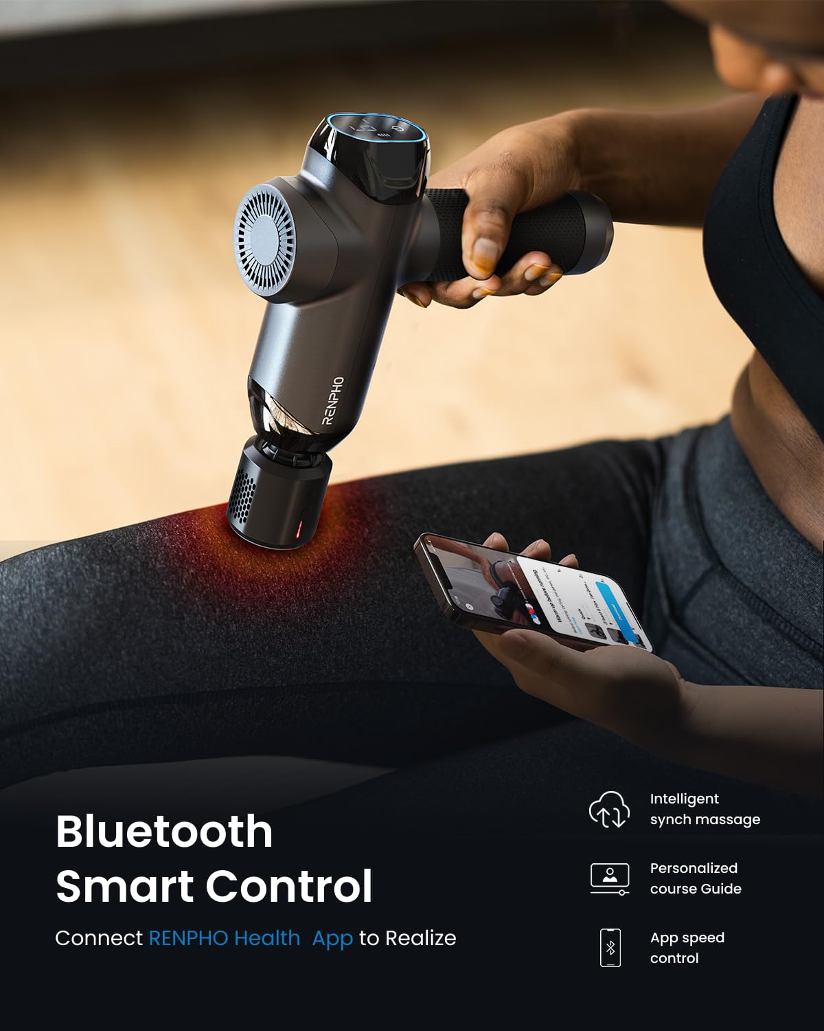 RENPHO Power+ Thermacool Massage Gun with Heat and Cold, Fathers Day Dad Gifts, 12mm Amplitude Deep Tissue Percussion Massager for Professional Athletes, App Controlled Guided Courses, 6 Speeds