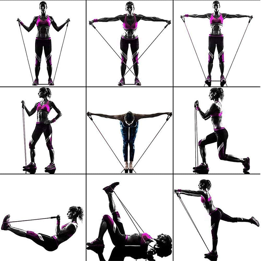 Resistance Exercise Bands Set with Handles Workout Bands for Physical Therapy, Strength Training, Muscle Toning - Door Anchor and Workout Guide.(Pink,Purple,Gray)