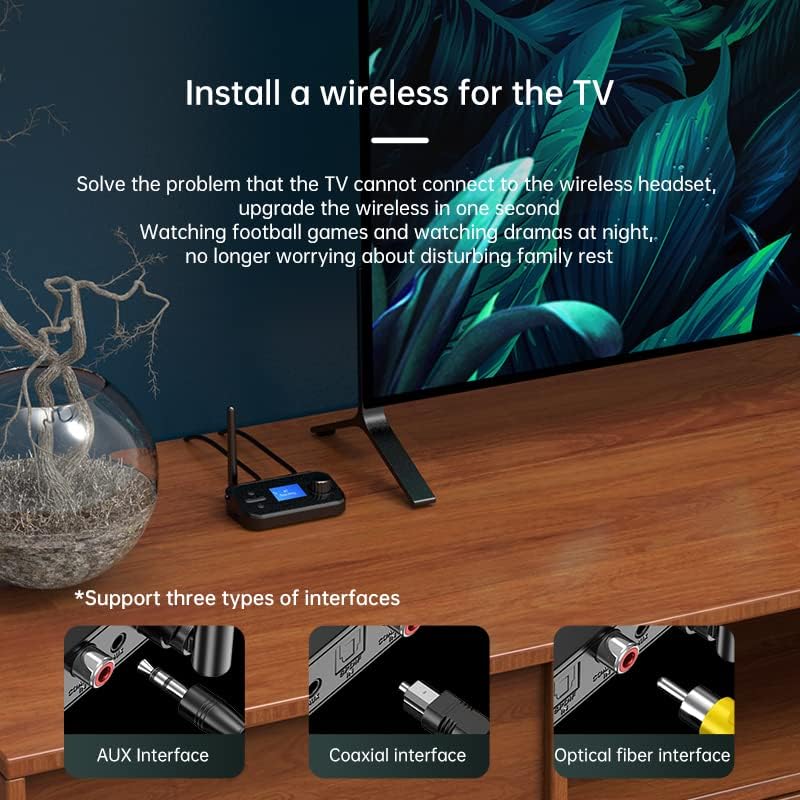 eppfun 3.5mm Bluetooth Transmitter for TV, Audio Adapter Receiver for Home Stereo with Volume Control ON/Off Switch LCD