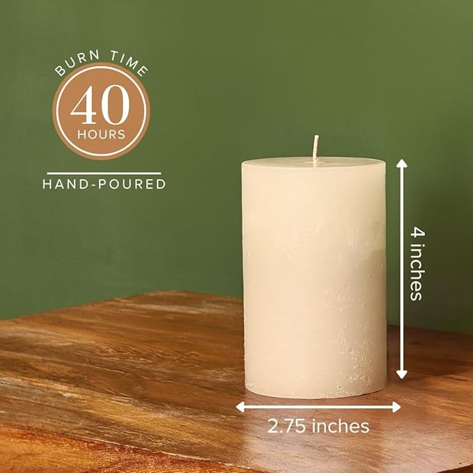 Simply Soson 3x4 inch Ivory Pillar Candles Set of 3, Rustic Texture, Unscented Ivory Candles, Dripless Candles, 3 inch Pillar Candles Ideal as Wedding, Parties, Spas, Dinner, Home Decoration, Church
