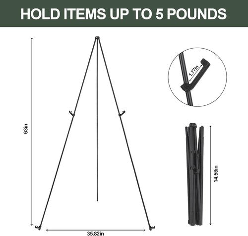 DANMO Adjustable Metal Easel Stand - 63'' Wedding Sign Display | Black Floor Art Easel
