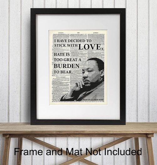 MLK Inspirational Quote Wall Art - Upcycled Poster Print for Home Decor | 8x10 Gift for Civil Rights Advocates