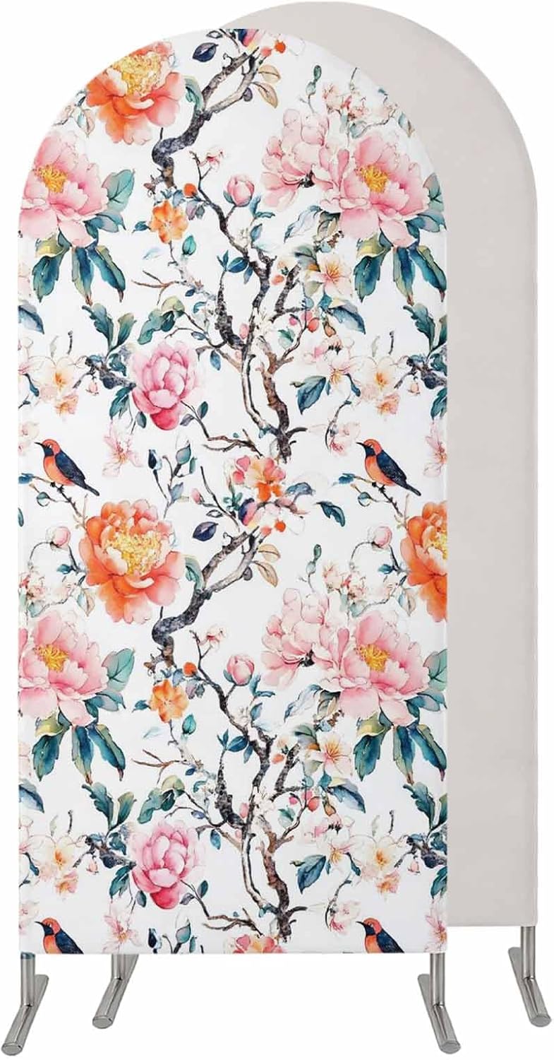 Jnbasdffb 6.6 Floral Blossom Wedding Arch Cover,Stretchy Spandex Arch Backdrop Stand Covers FT,Farmhouse Oil Painting