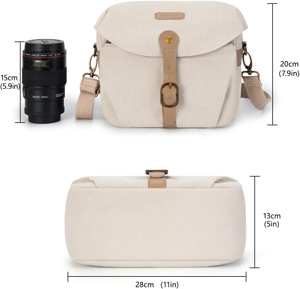 BAGSMART Camera Bag, SLR DSLR Canvas Crossbody Camera Case, Compact Camera Shoulder Bag with Rain Cover for Women