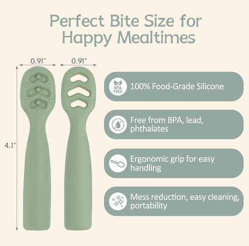 Eascrozn Baby Spoons - Self-Feeding Utensils for 6+ Months | BPA-Free Silicone, Dishwasher Safe, 6-Pack