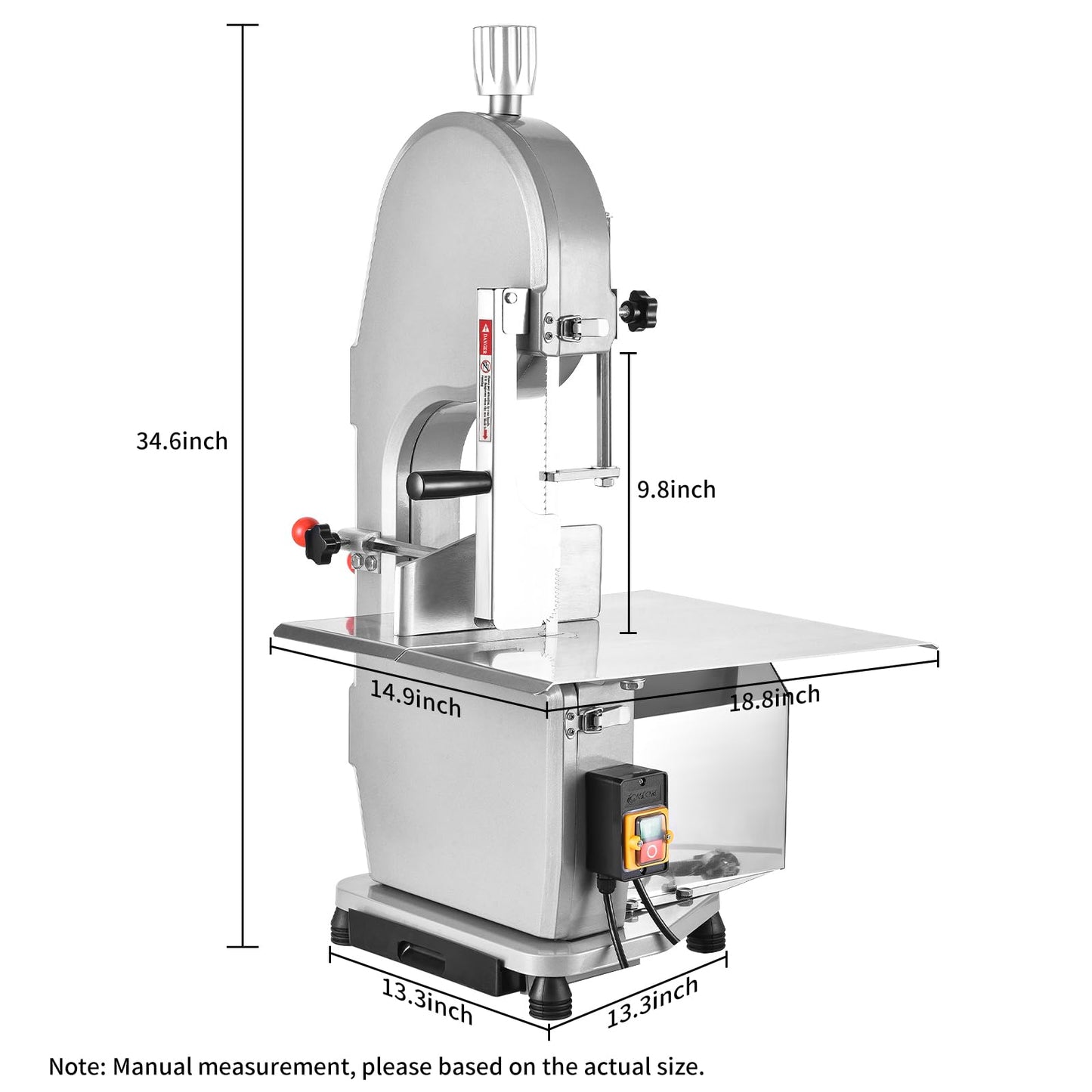 1500W Electric Bone Saw Machine Commercial Electric Meat Bandsaw for Butchering, 18.8" x 14.9" Workbench, 0.4-7.1 Inch Cutting Thickness, Table Sawing for Cutting Rib, Frozen Meat with 5 Saw Blades