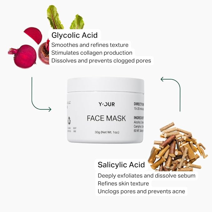 Y?™OUR Purifying Detox Face Mask: Blackhead, Whitehead & Pore Remover; Anti-Acne & Pimple Care; Cleansing & Exfoliating for Hydrating & Glowing Skin; With Salicylic Acid & Bentonite Clay. Made in USA