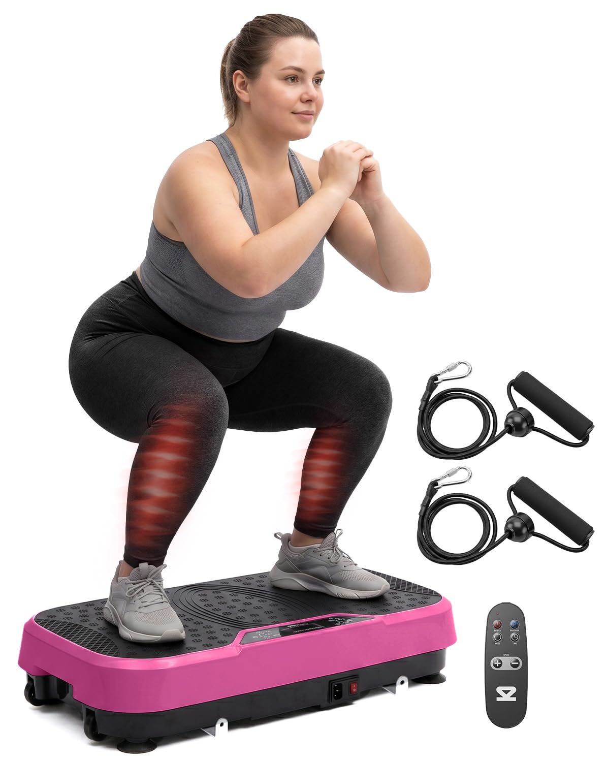 SQUATZ Vibration Plate Exercise Machine, Vibration Plate with Handles and 1-99 Speed Levels, 10 Preset Programs, Quiet Low-Impact Home Fitness Platform with Remote Control, Portable Design, Pink