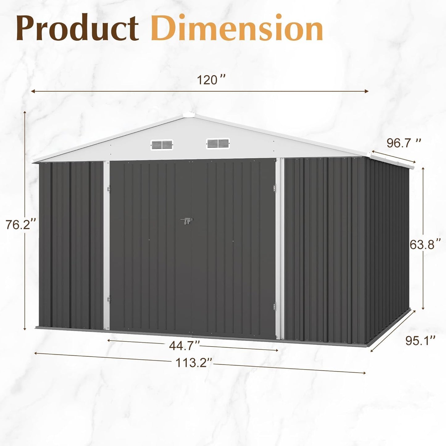 GUNJI 10 x 8 FT Shed Outdoor Storage Shed Metal Garden Shed with Lockable Door Outside Waterproof Tool Shed for Backyard, Patio, Lawn (Gray)